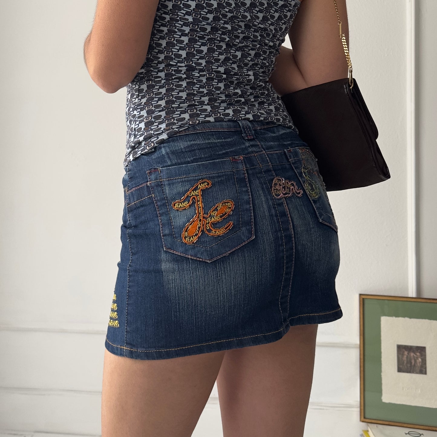 Denim mini skirt with beads