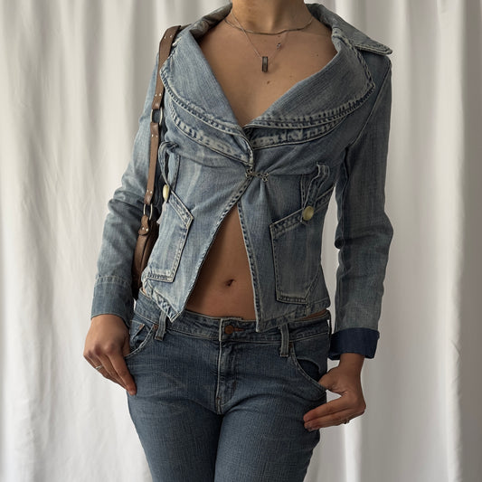 Light wash denim blazer jacket