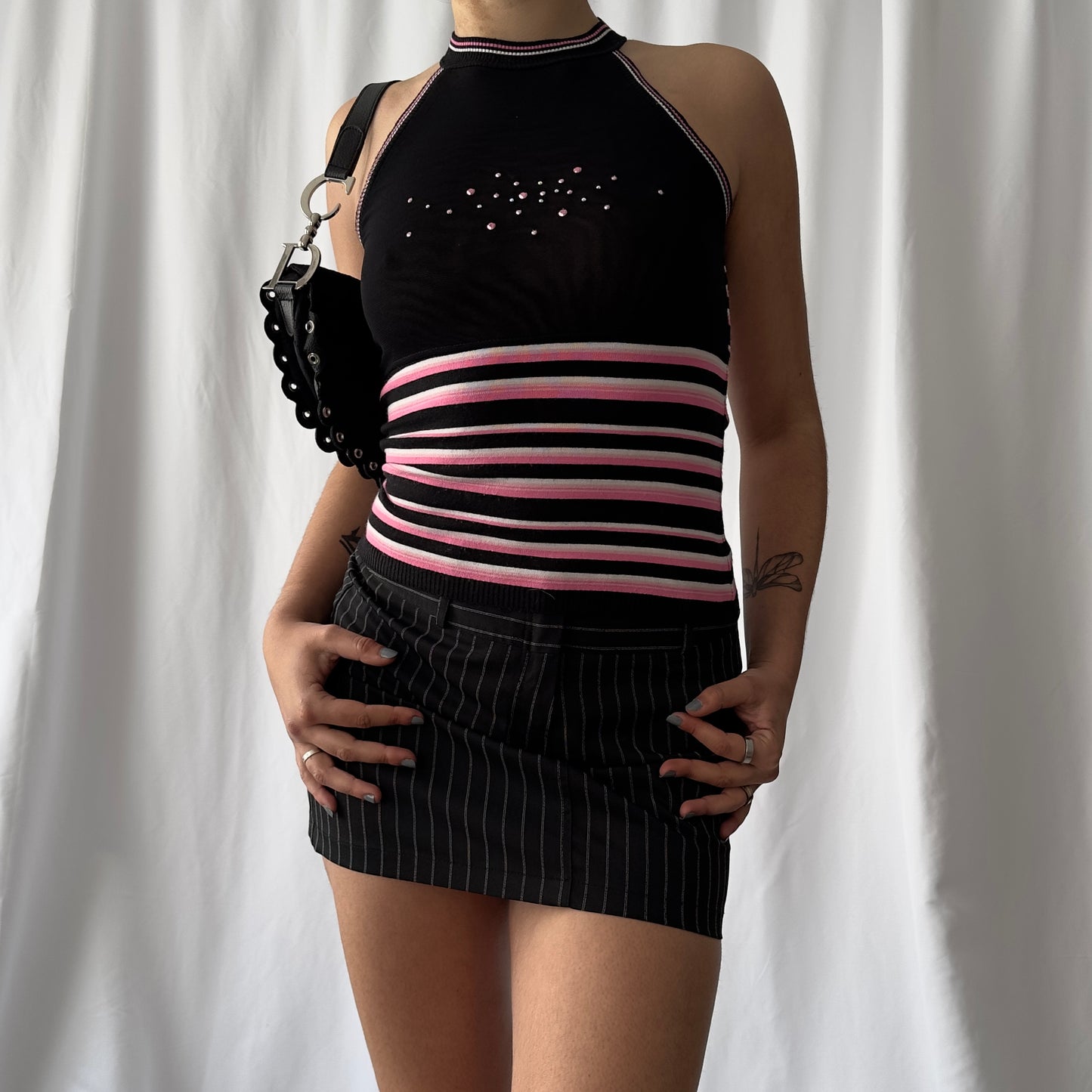 y2k black and pink cami top