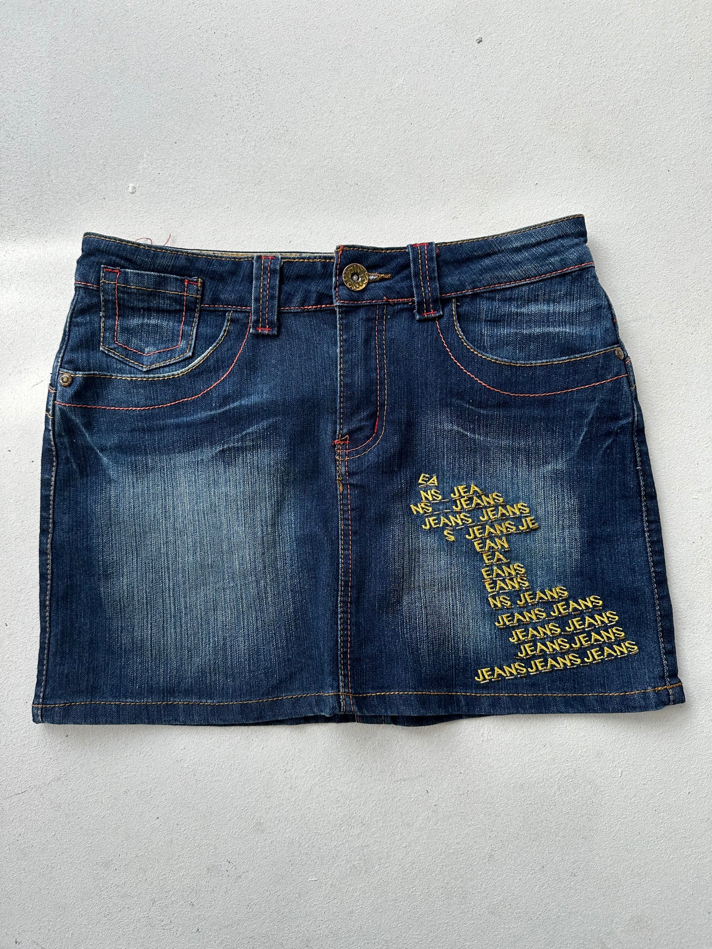 Denim mini skirt with beads