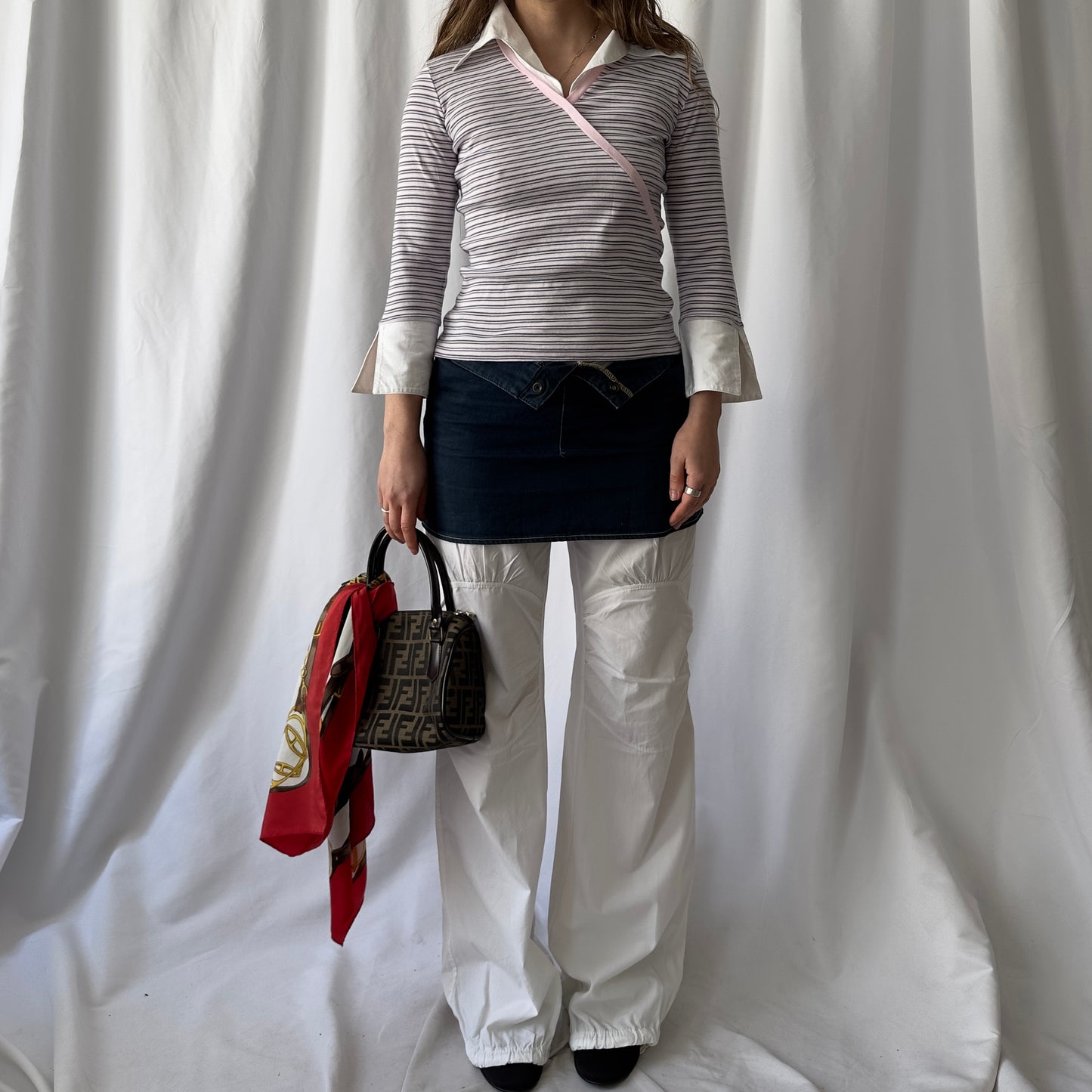 White and pink stripe shirt top