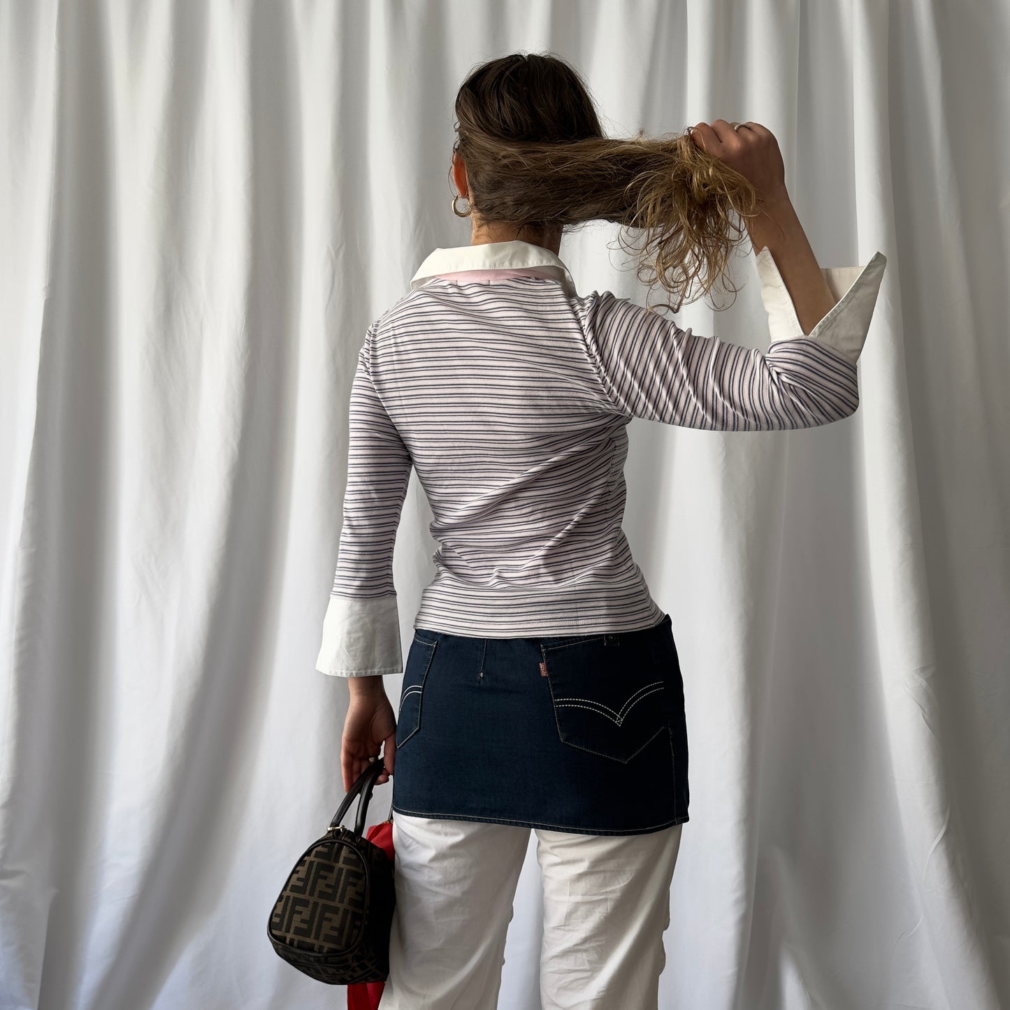 White and pink stripe shirt top