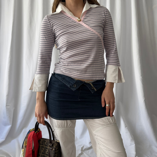 White and pink stripe shirt top