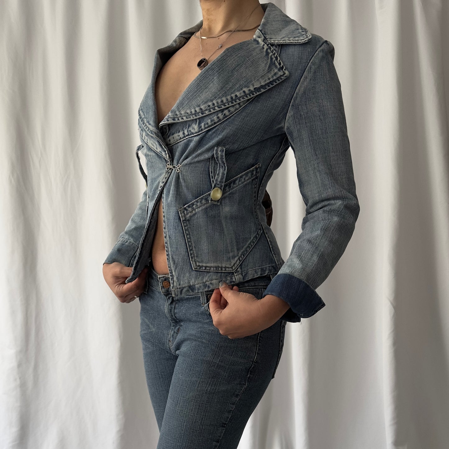 Light wash denim blazer jacket