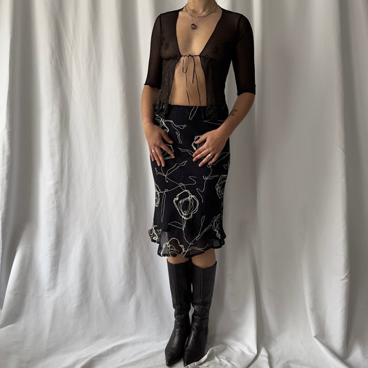 Chiffon black patterned midi skirt