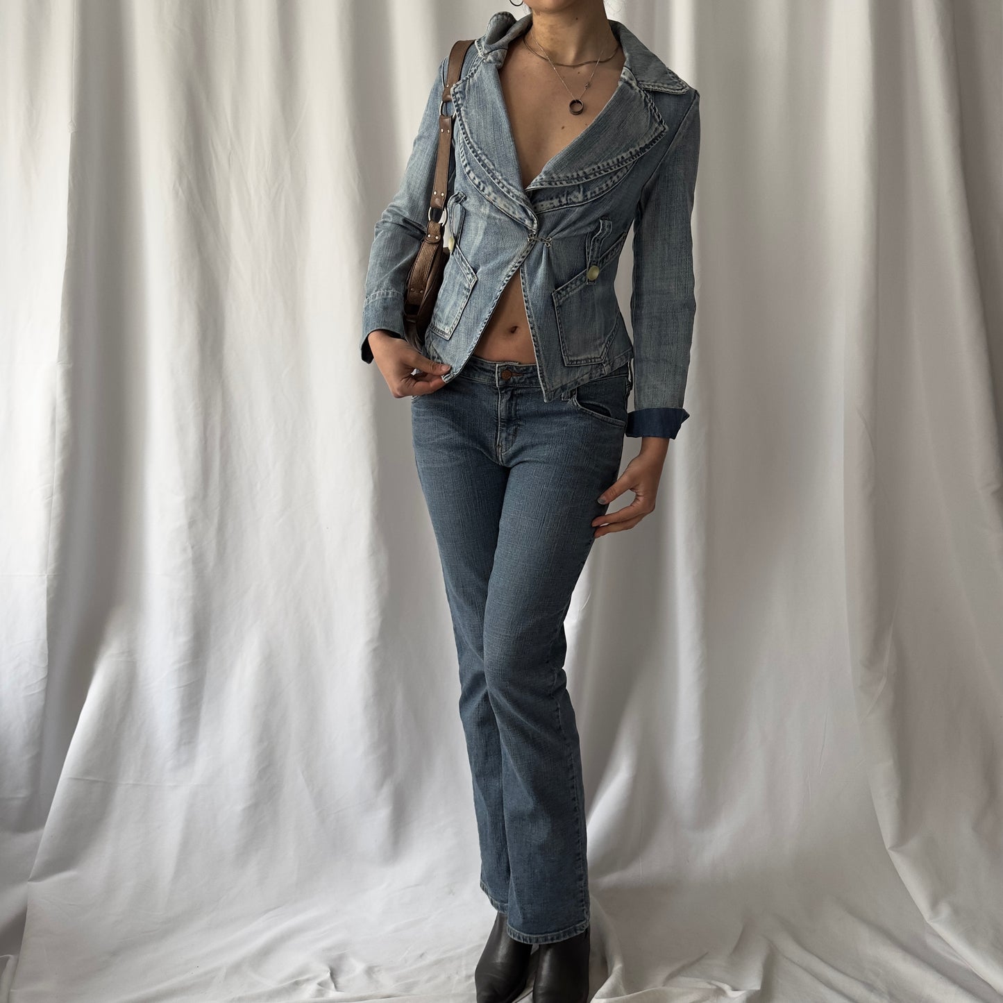 Light wash denim blazer jacket