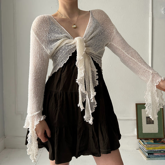 Creamy white knit tie top/ cardi