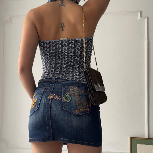 Denim mini skirt with beads