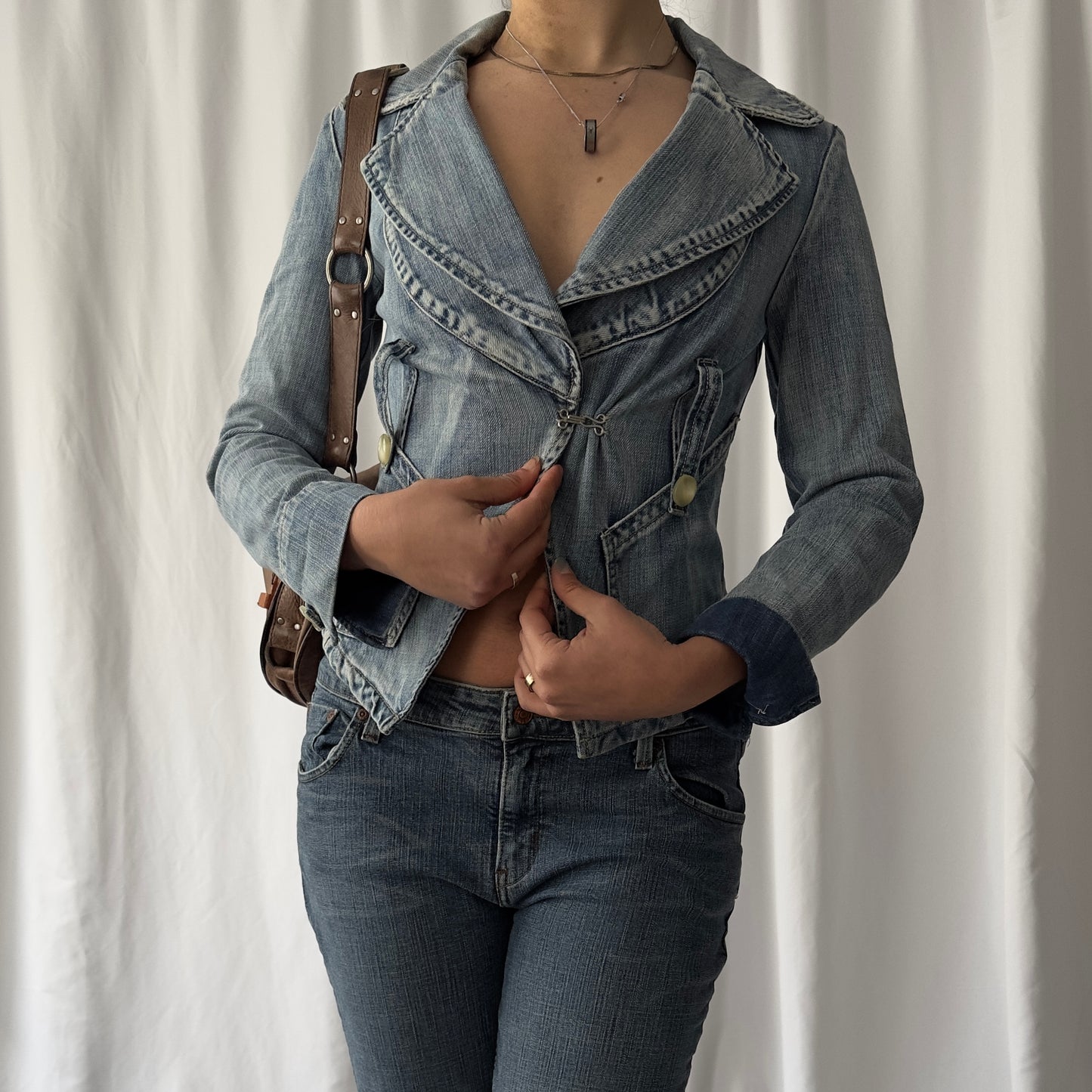 Light wash denim blazer jacket