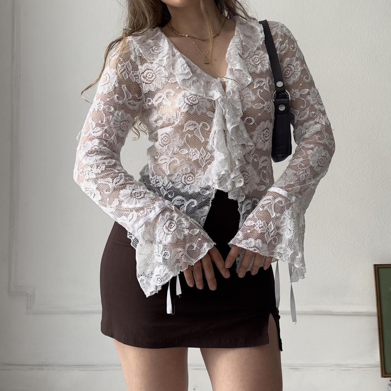 Y2k White lace long sleeve buttoned shirt