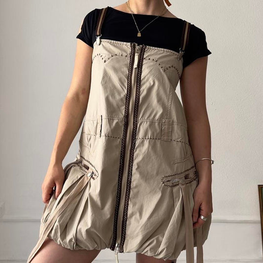 Y2k off white mini cargo mini dress