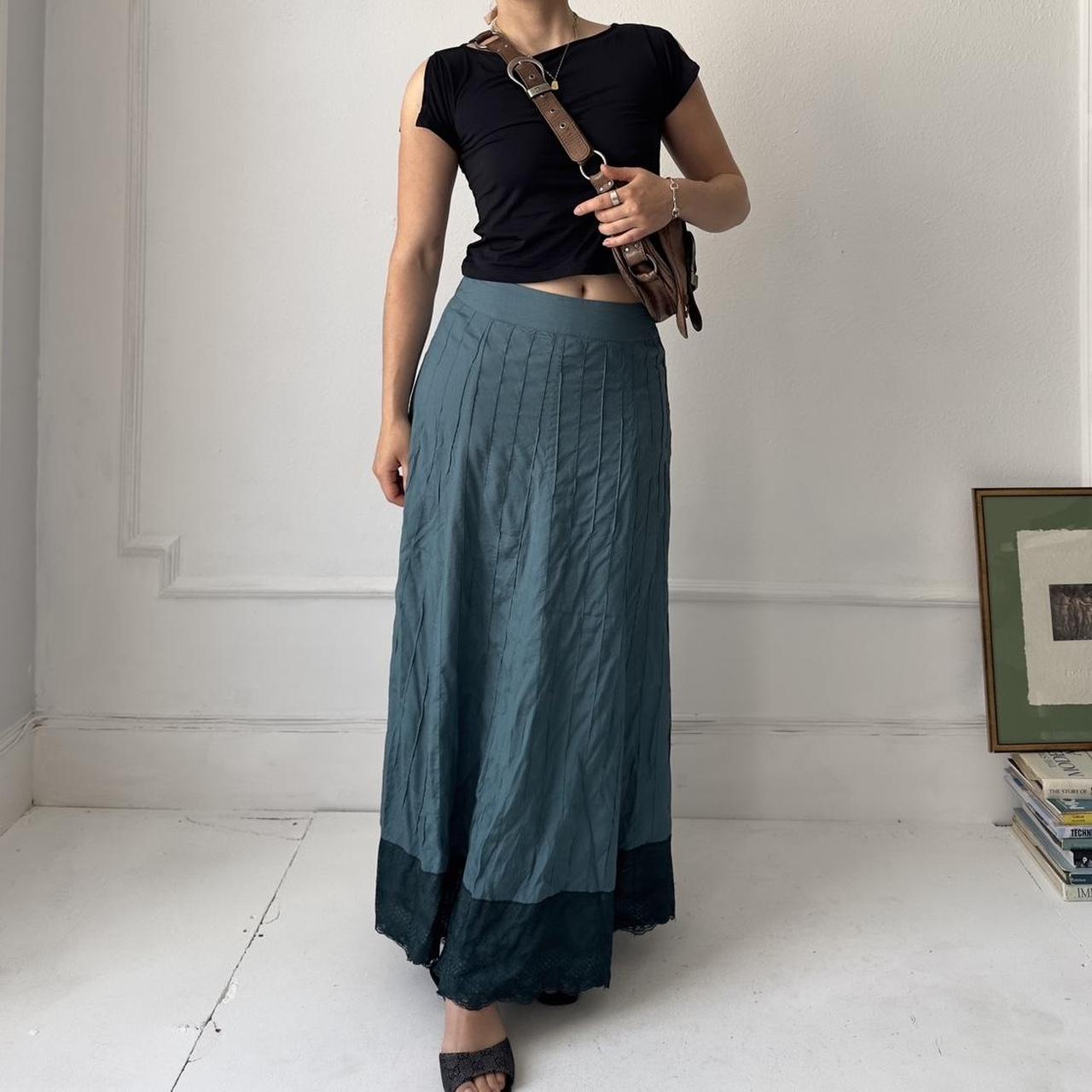 Y2k teal maxi skirt with lace hem