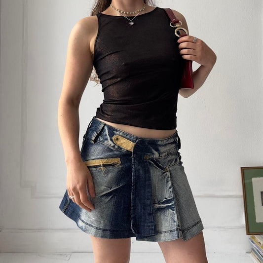 Y2k denim pleated utility styled mini skirt