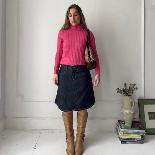 Vintage pink wool knit high roll neck / turtle neck jumper