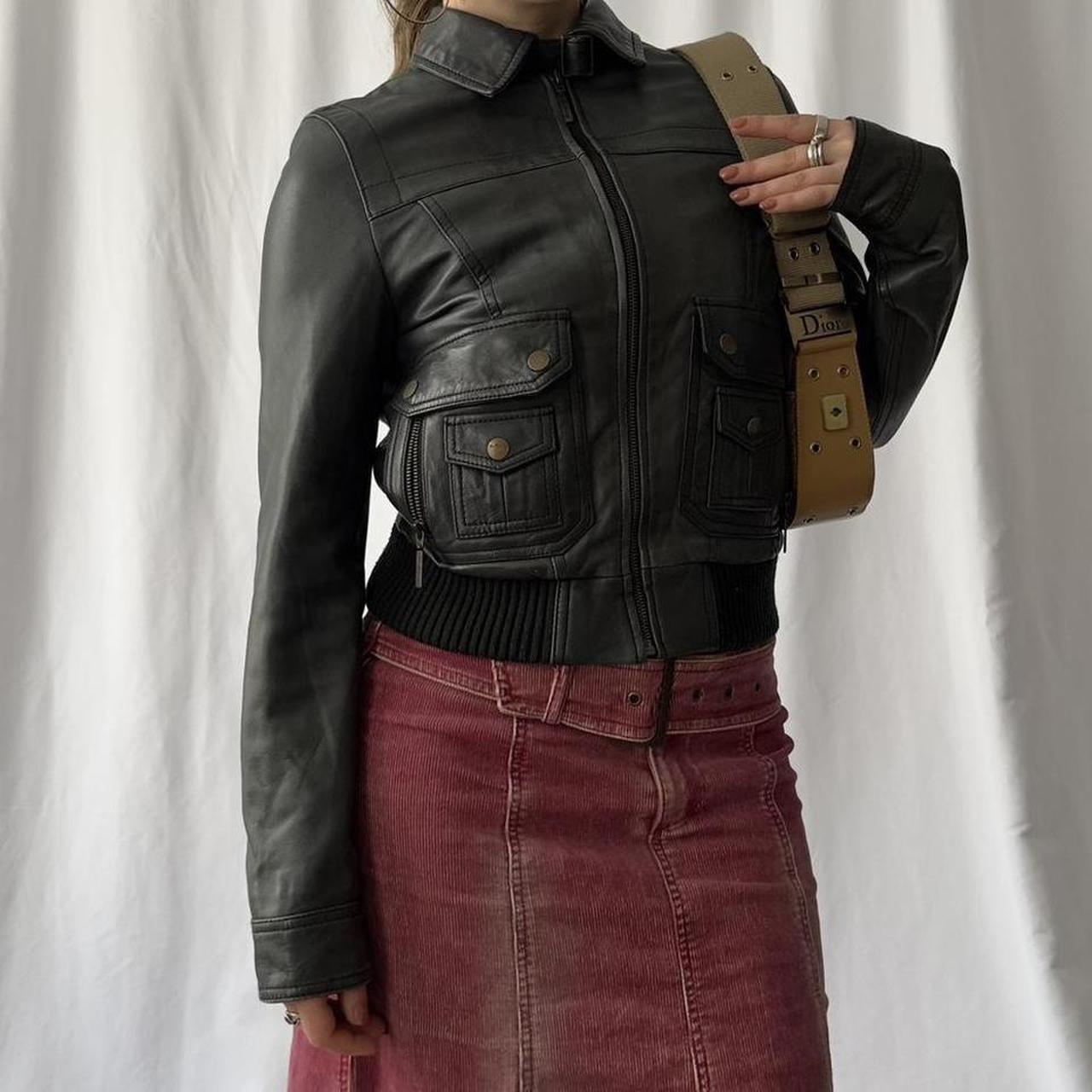 Y2k leather cropped zip up moto jacket