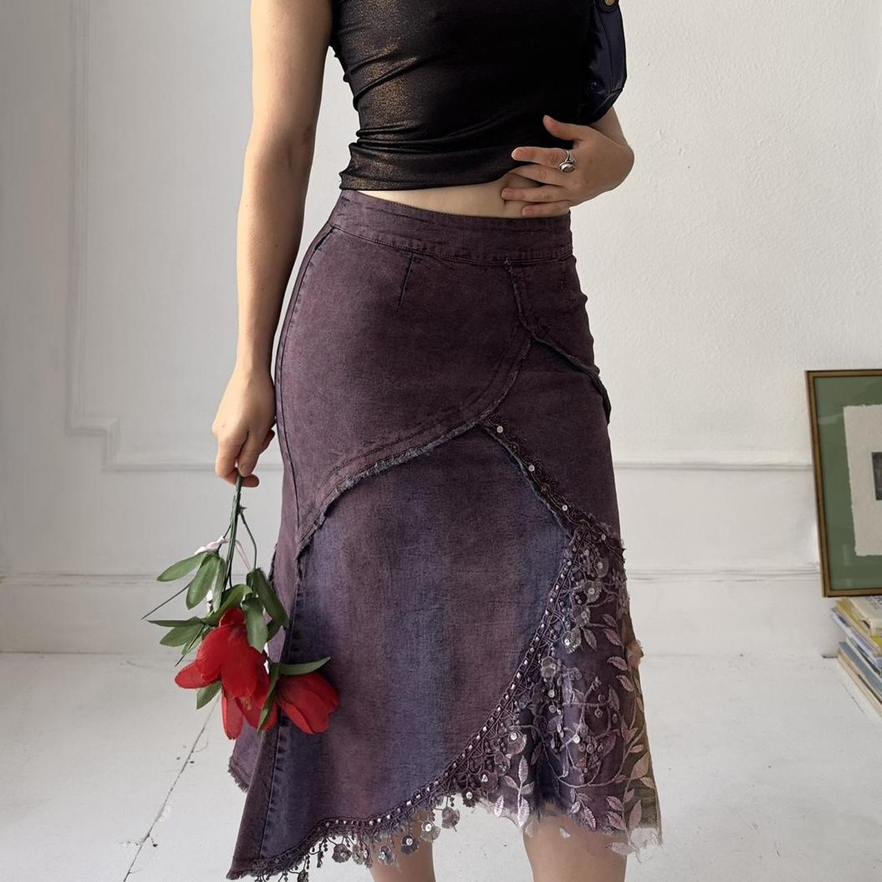 Y2k purple denim midi skirt