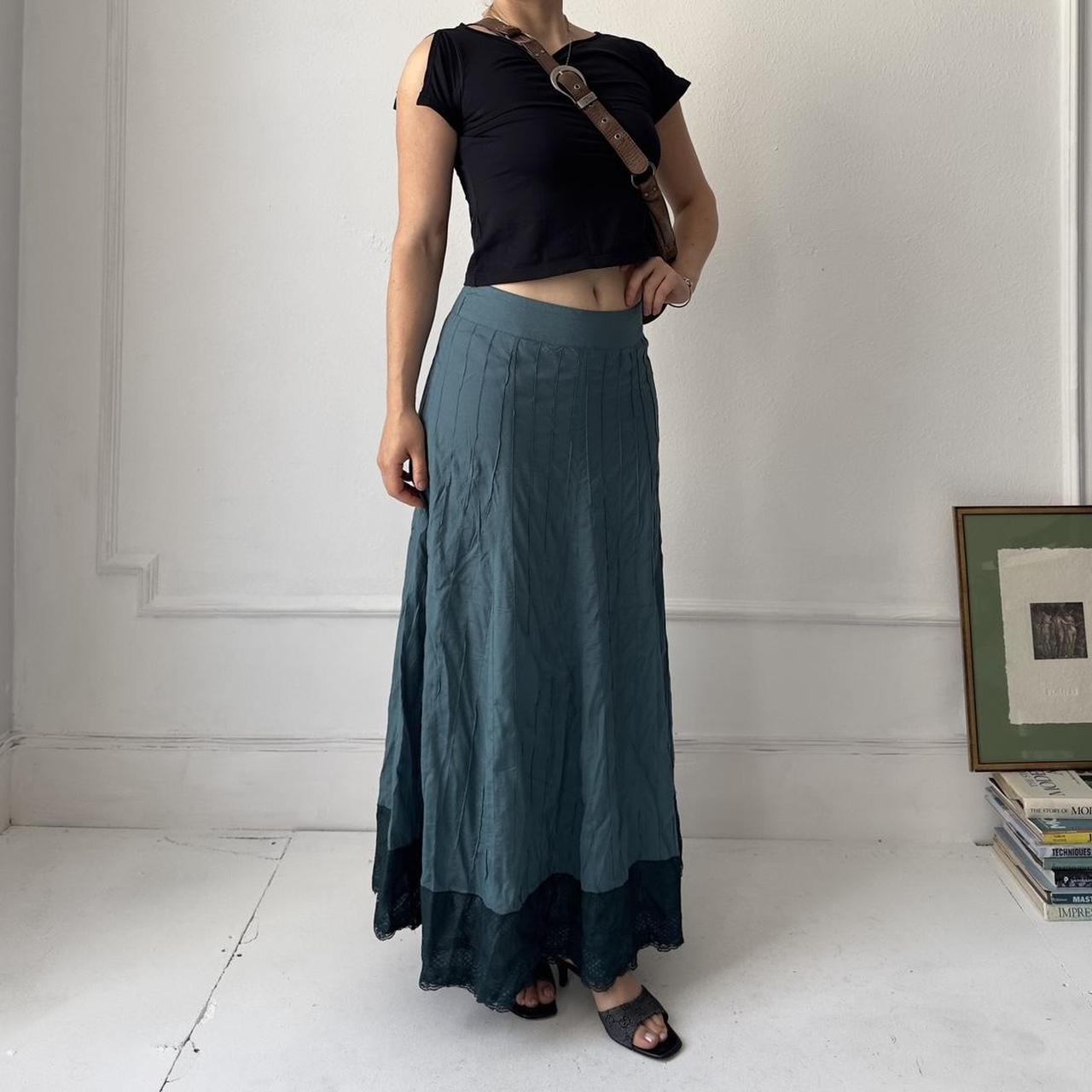 Y2k teal maxi skirt with lace hem