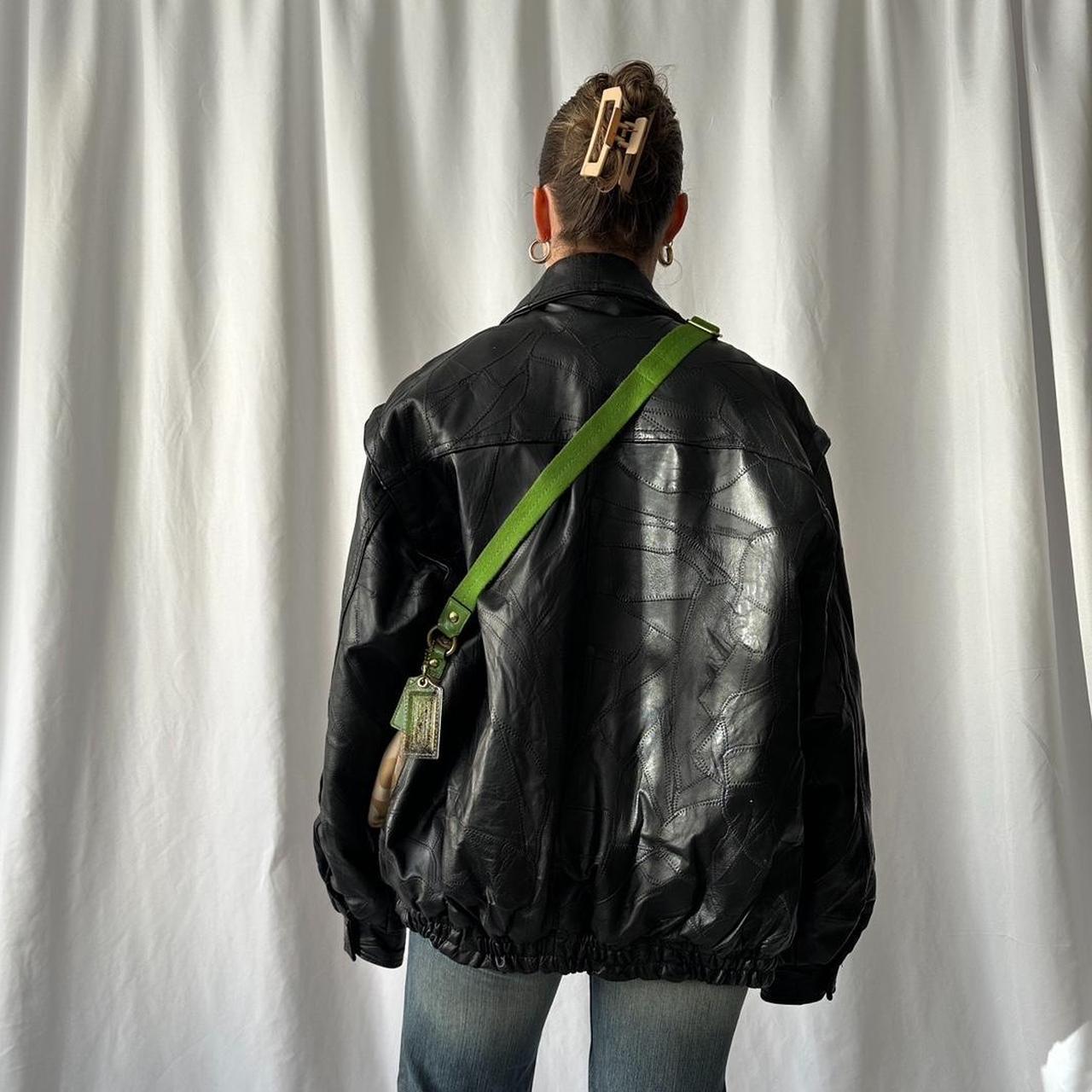 90s black genuine leather zip up bomber jacket