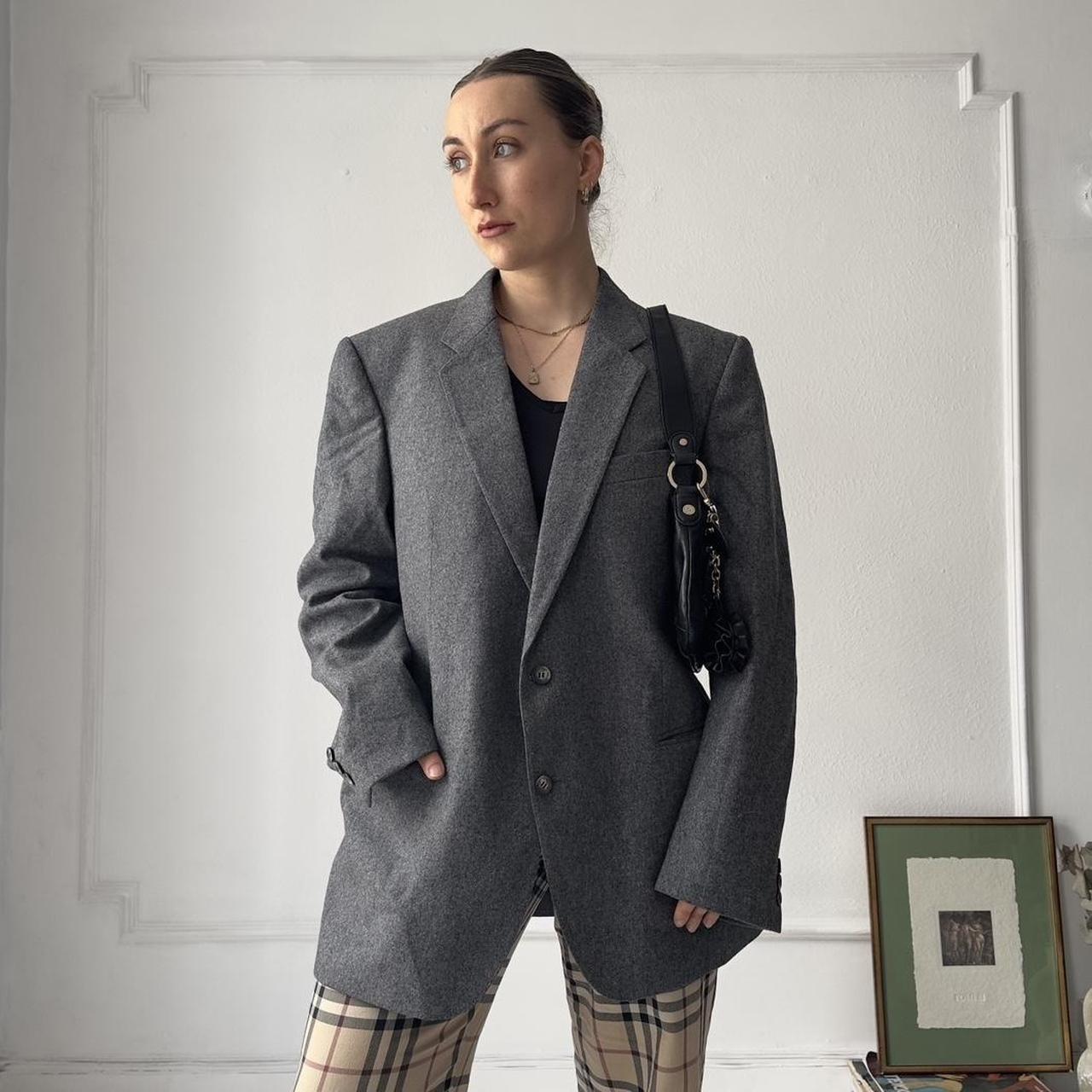 Vintage pure virgin wool grey tailored blazer jacket