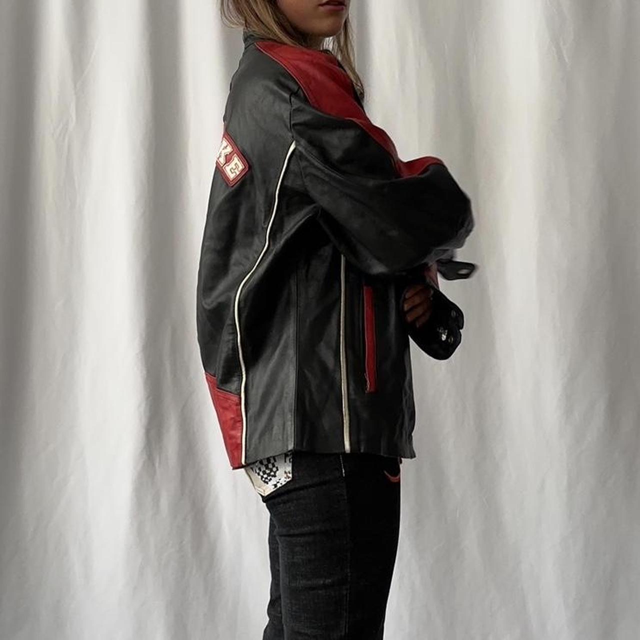 vintage black and red genuine leather biker / racing moto jacket