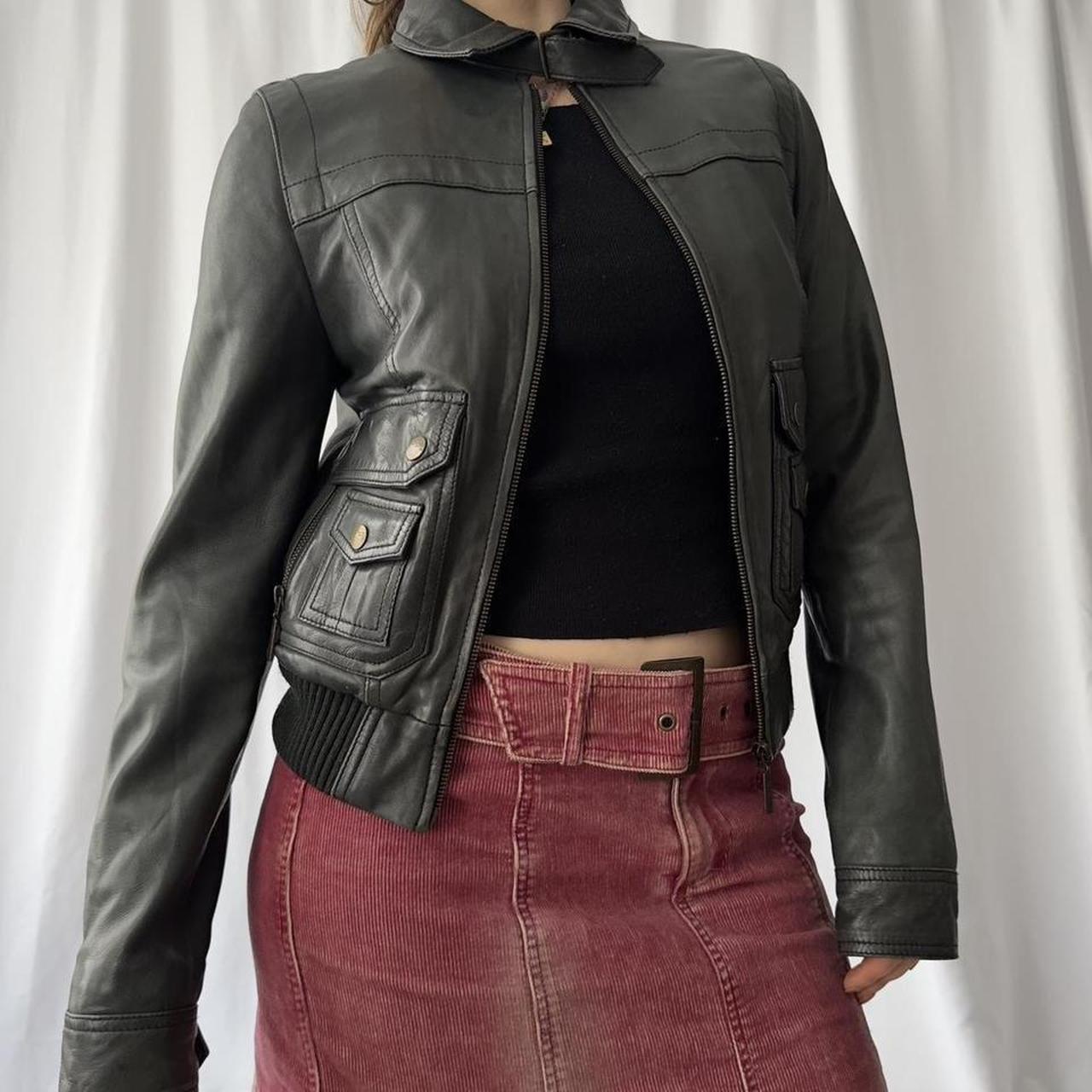 Y2k leather cropped zip up moto jacket