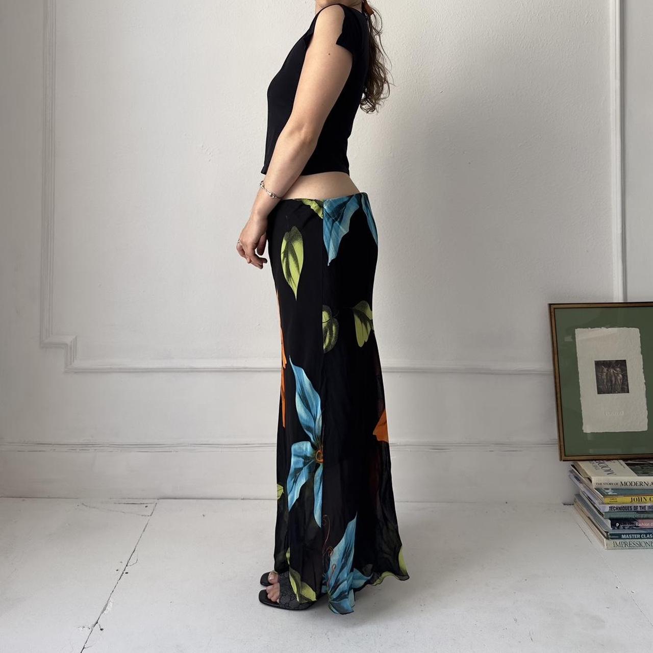 Y2k chiffon overlay tropical orange and blue print maxi skirt