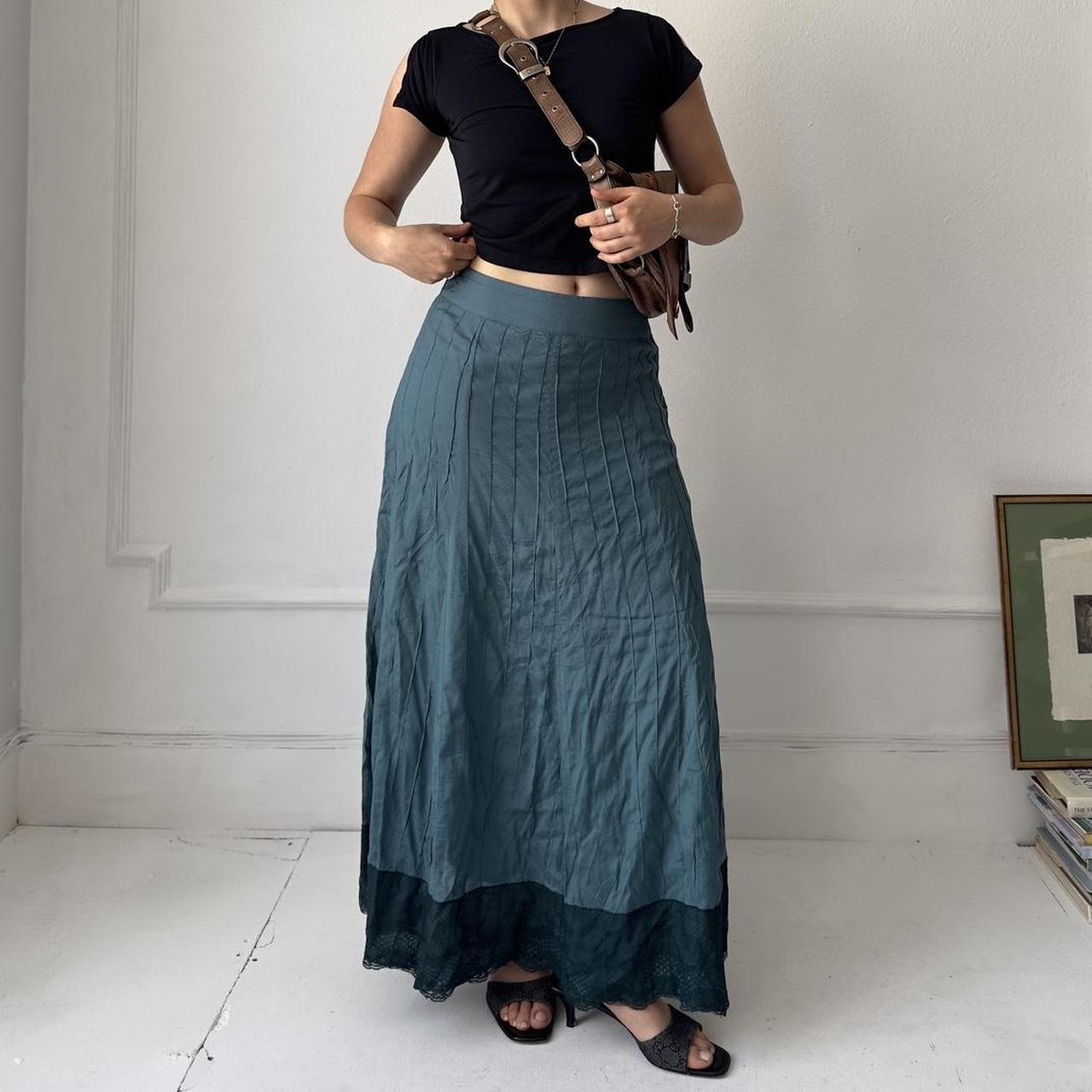 Y2k teal maxi skirt with lace hem