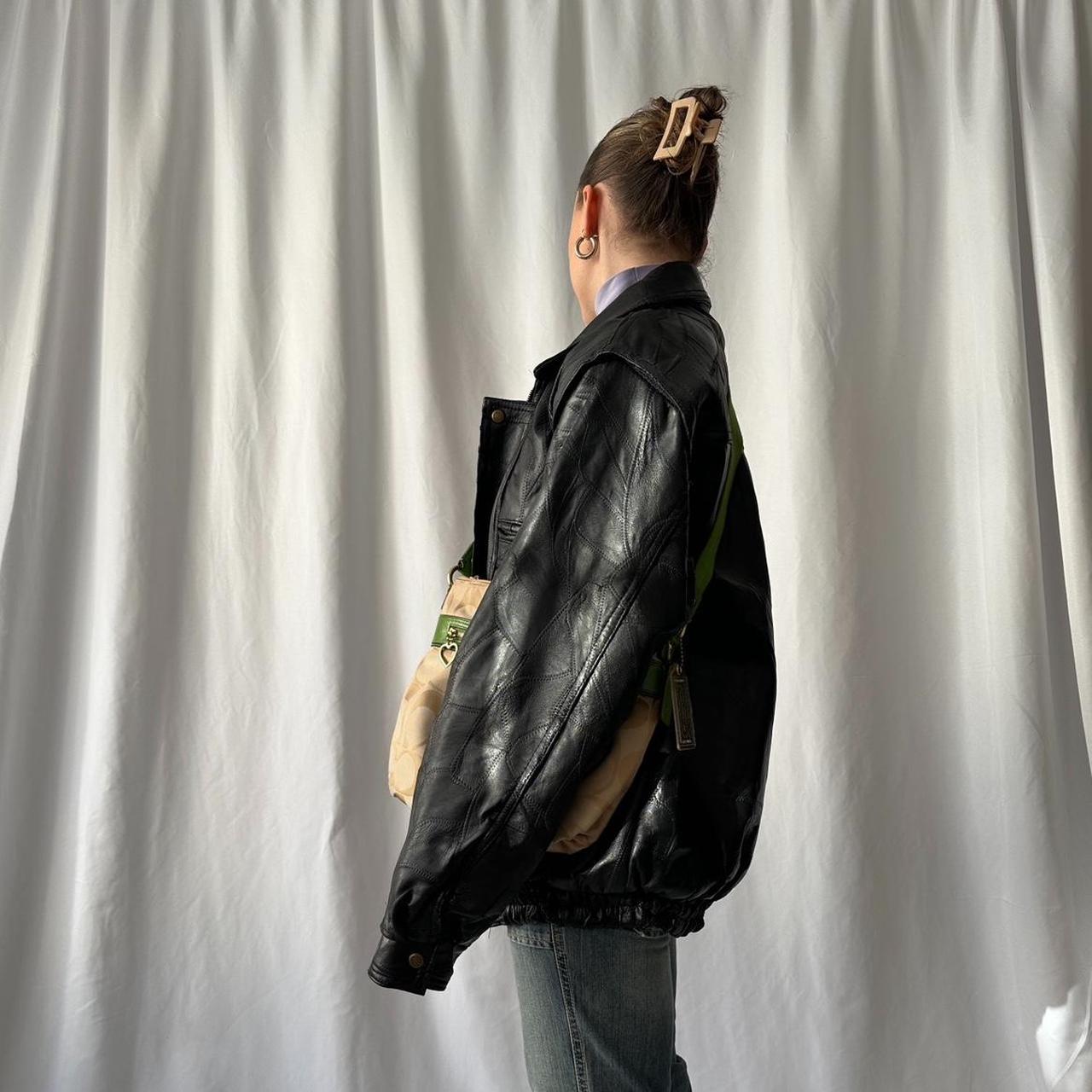 90s black genuine leather zip up bomber jacket