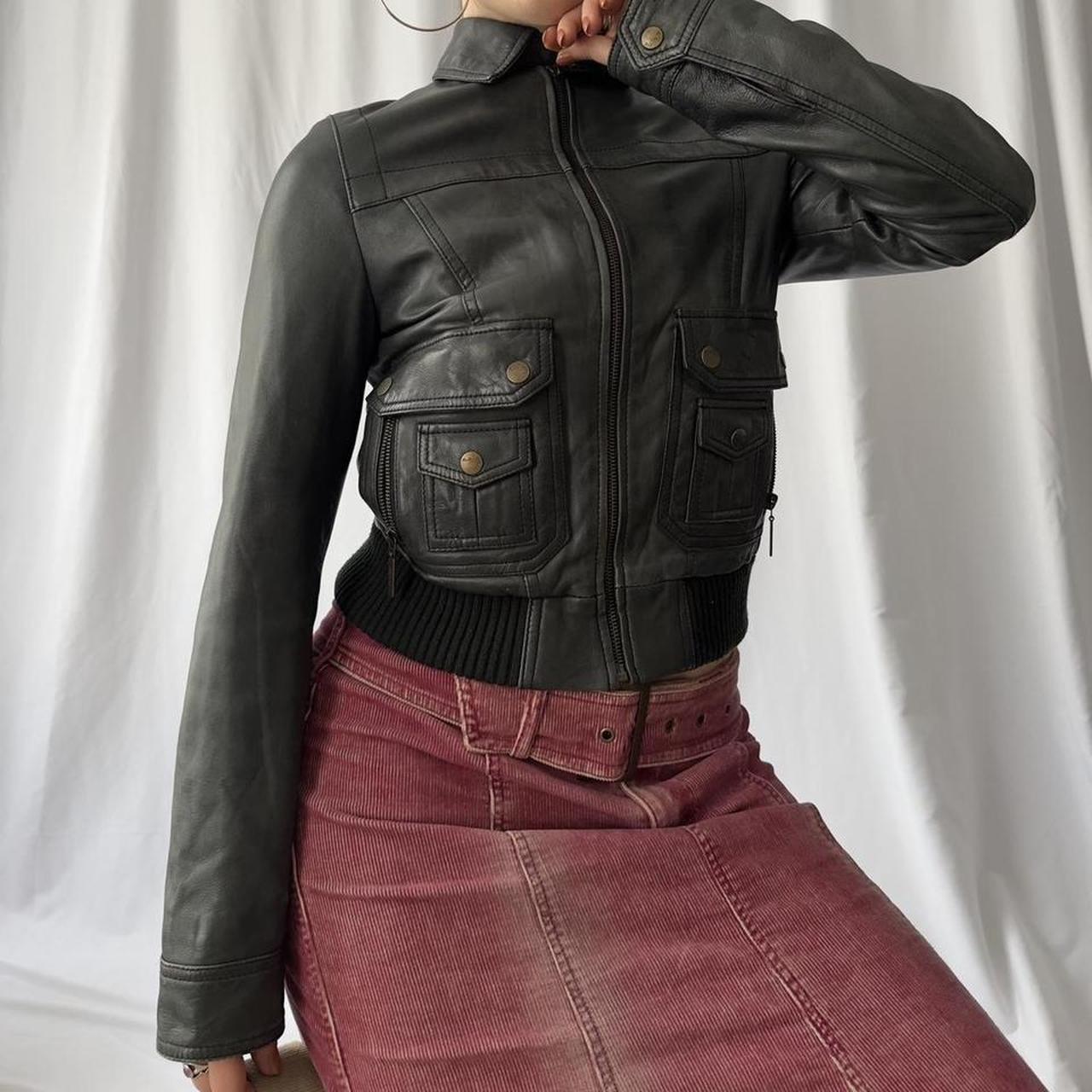 Y2k leather cropped zip up moto jacket