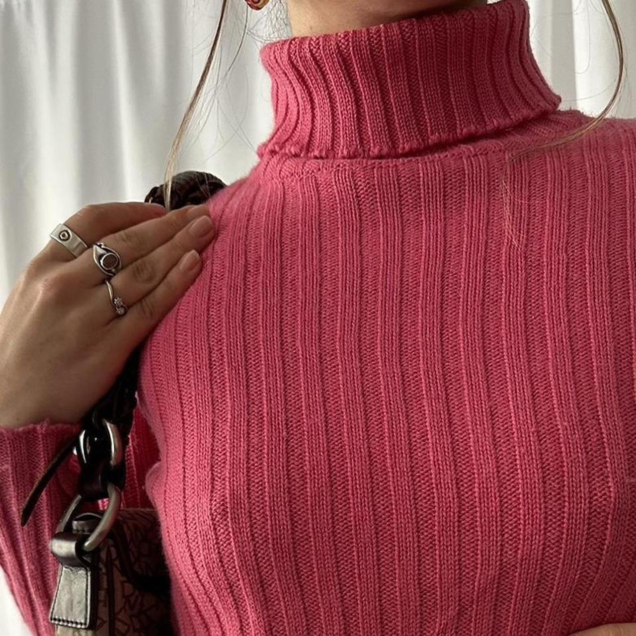 Vintage pink wool knit high roll neck / turtle neck jumper