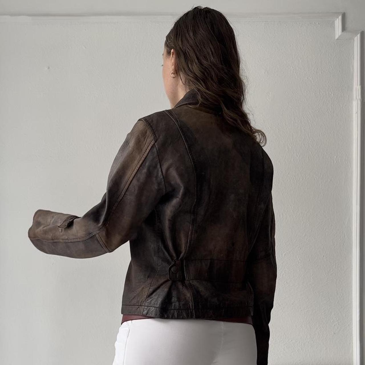 90s brown distressed leather jacket