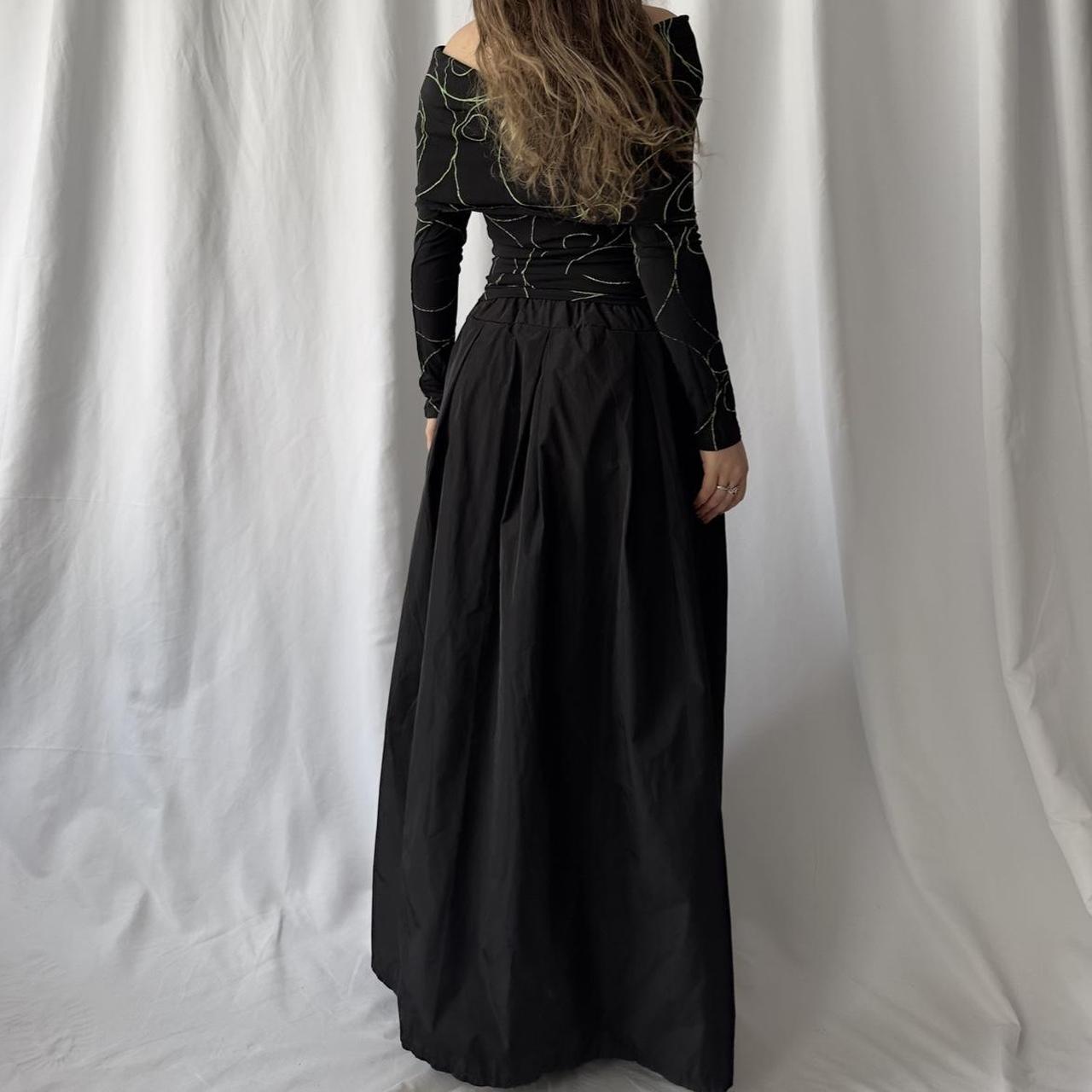 90s black nylon textured maxi skirt