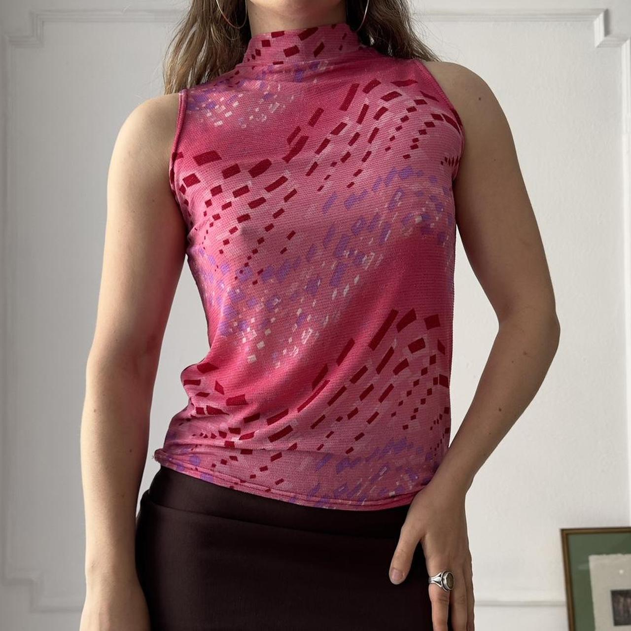 Y2K disco print glitzy high neck sleeveless top