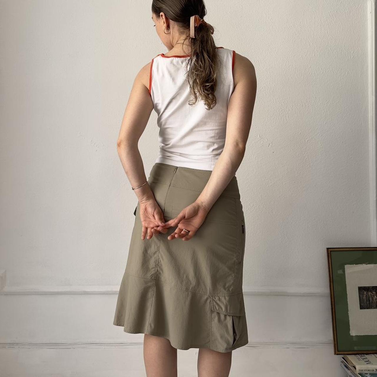 Y2k beige long midi cargo skirt with utility pockets