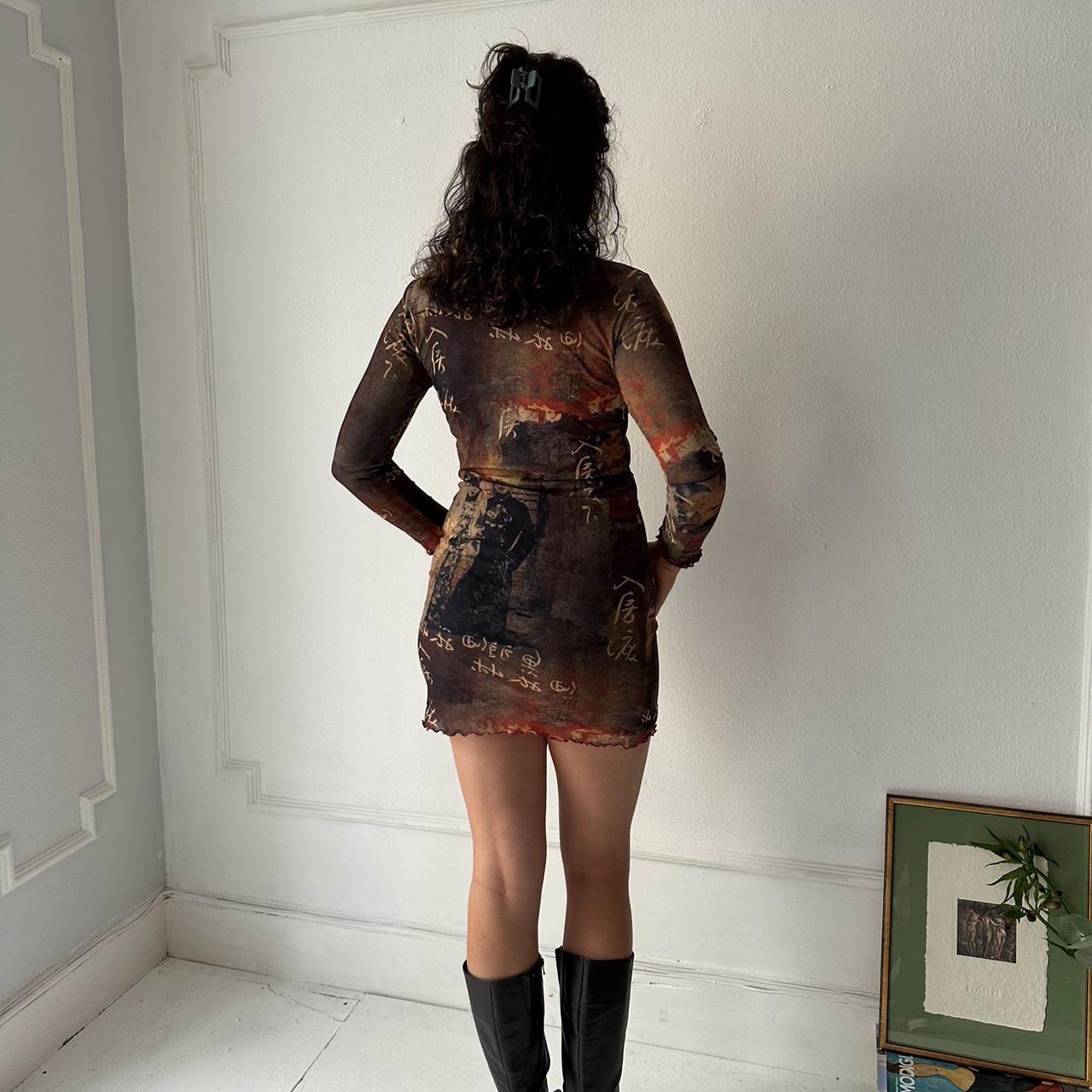 Vintage mesh abstract archive print mini dress