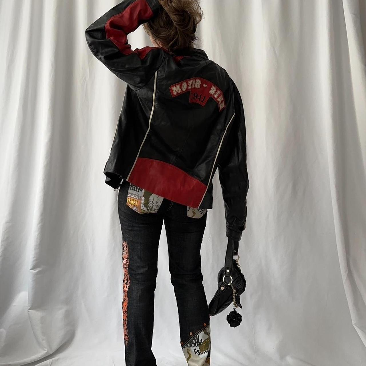 vintage black and red genuine leather biker / racing moto jacket