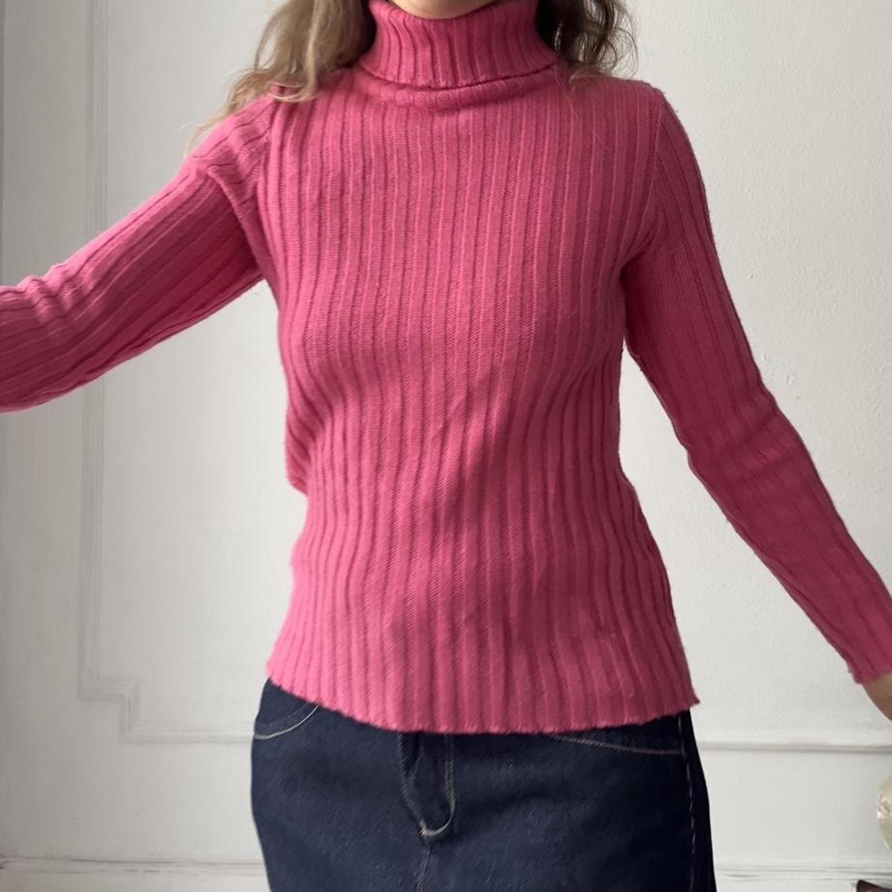 Vintage pink wool knit high roll neck / turtle neck jumper