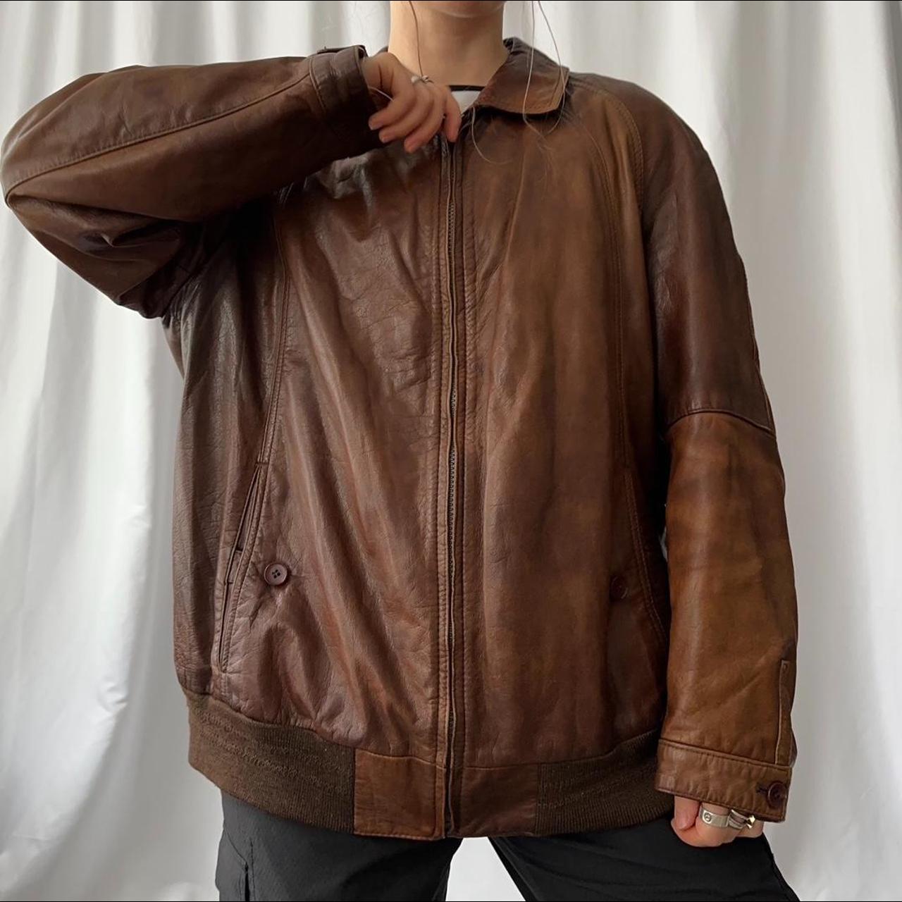 vintage 90s  genuine leather zip up bomber jacket