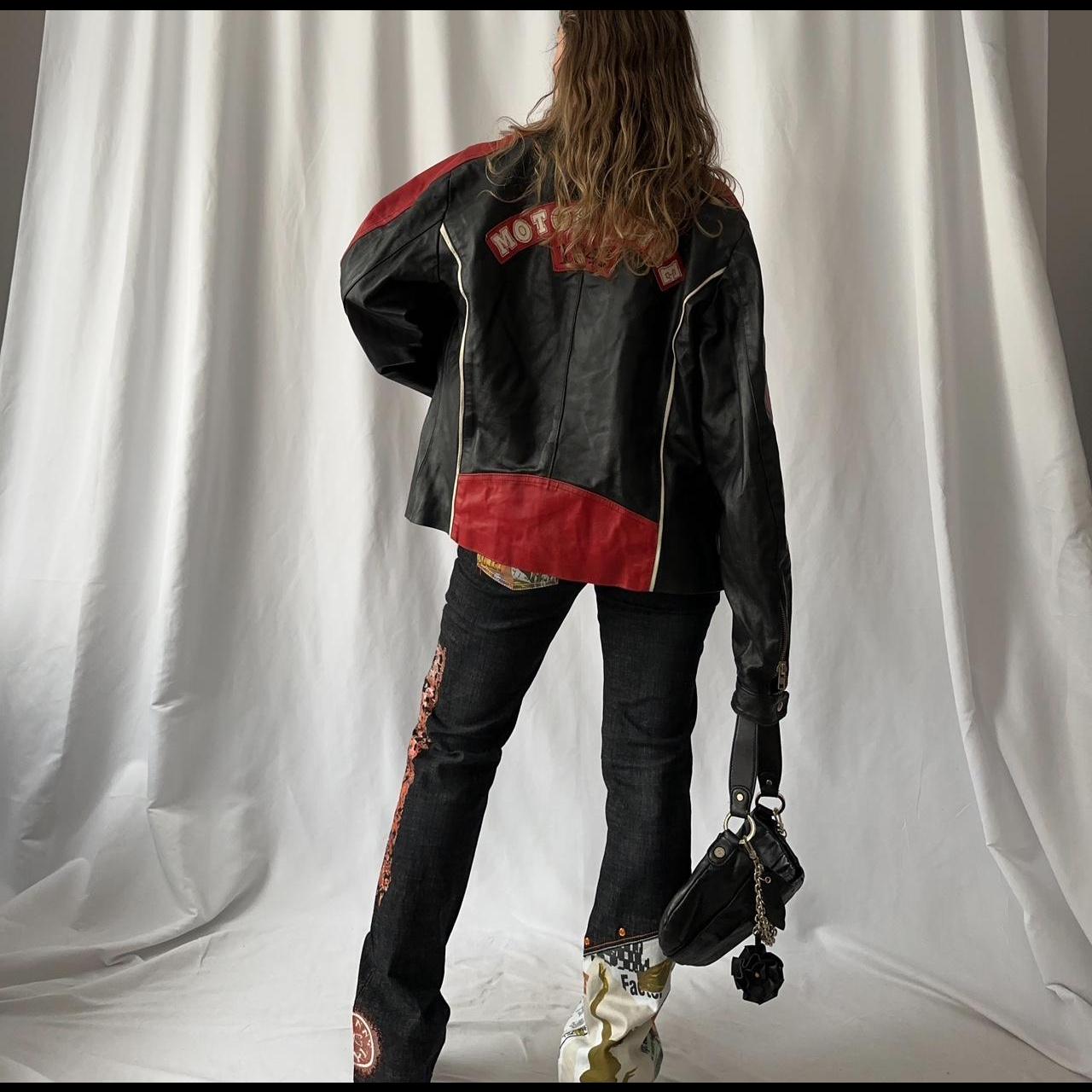 vintage black and red genuine leather biker / racing moto jacket