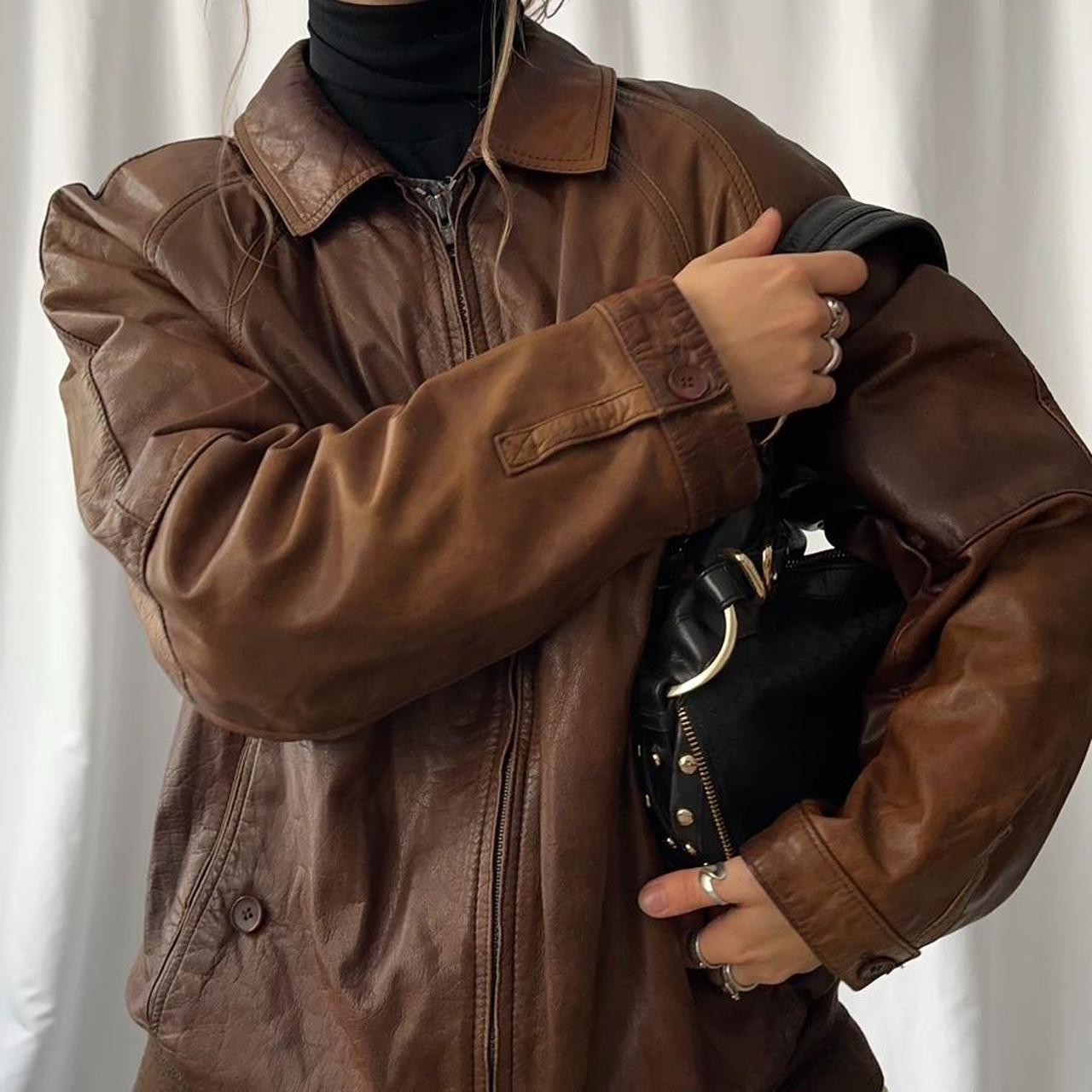 vintage 90s  genuine leather zip up bomber jacket