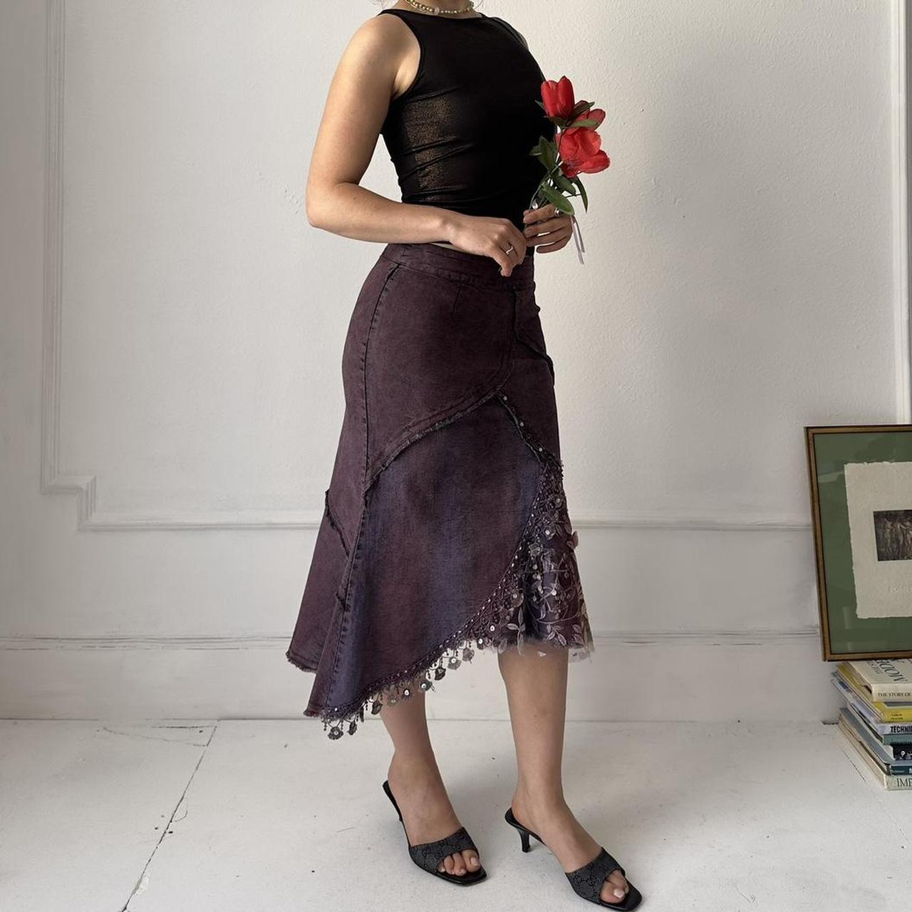 Y2k purple denim midi skirt