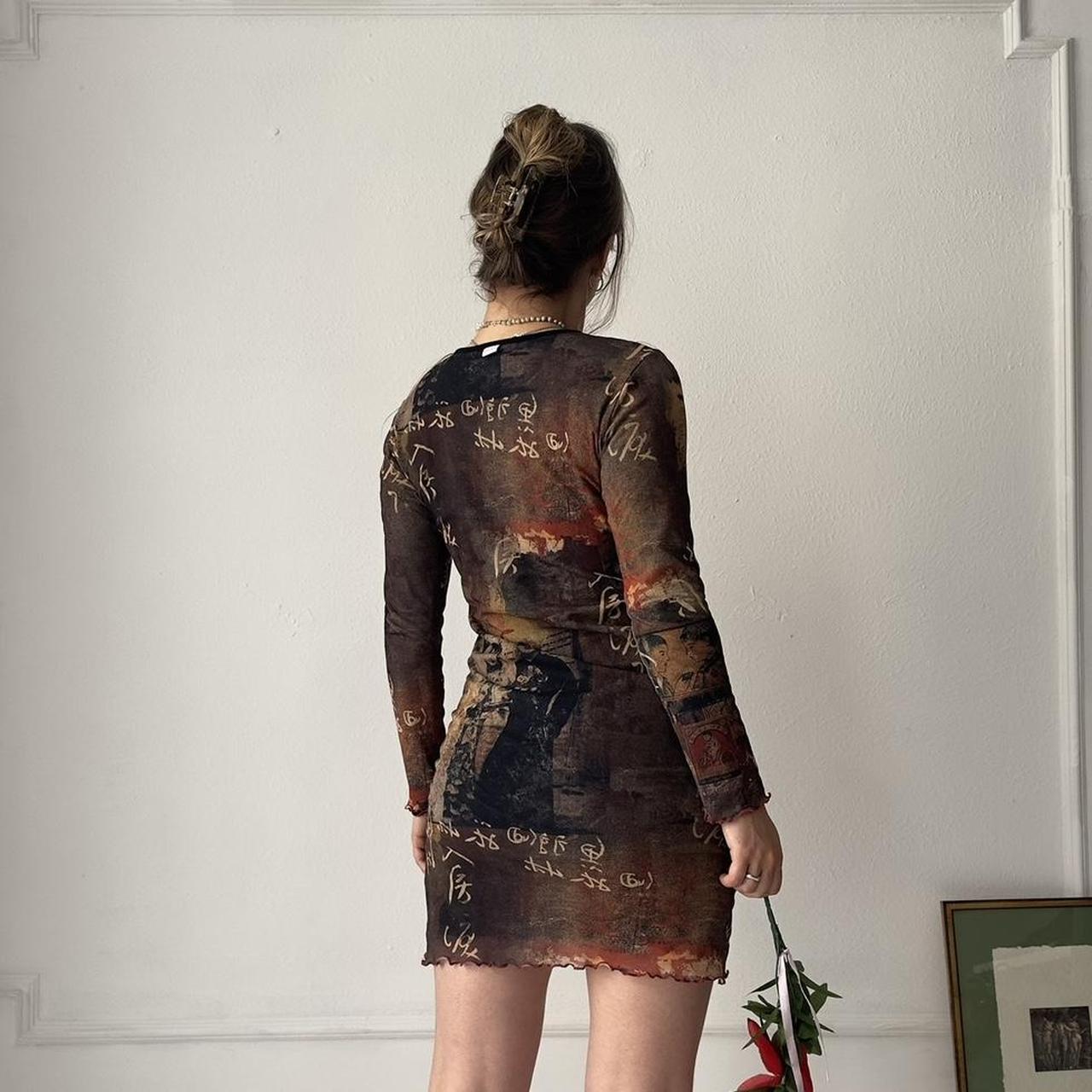 Vintage mesh abstract archive print mini dress