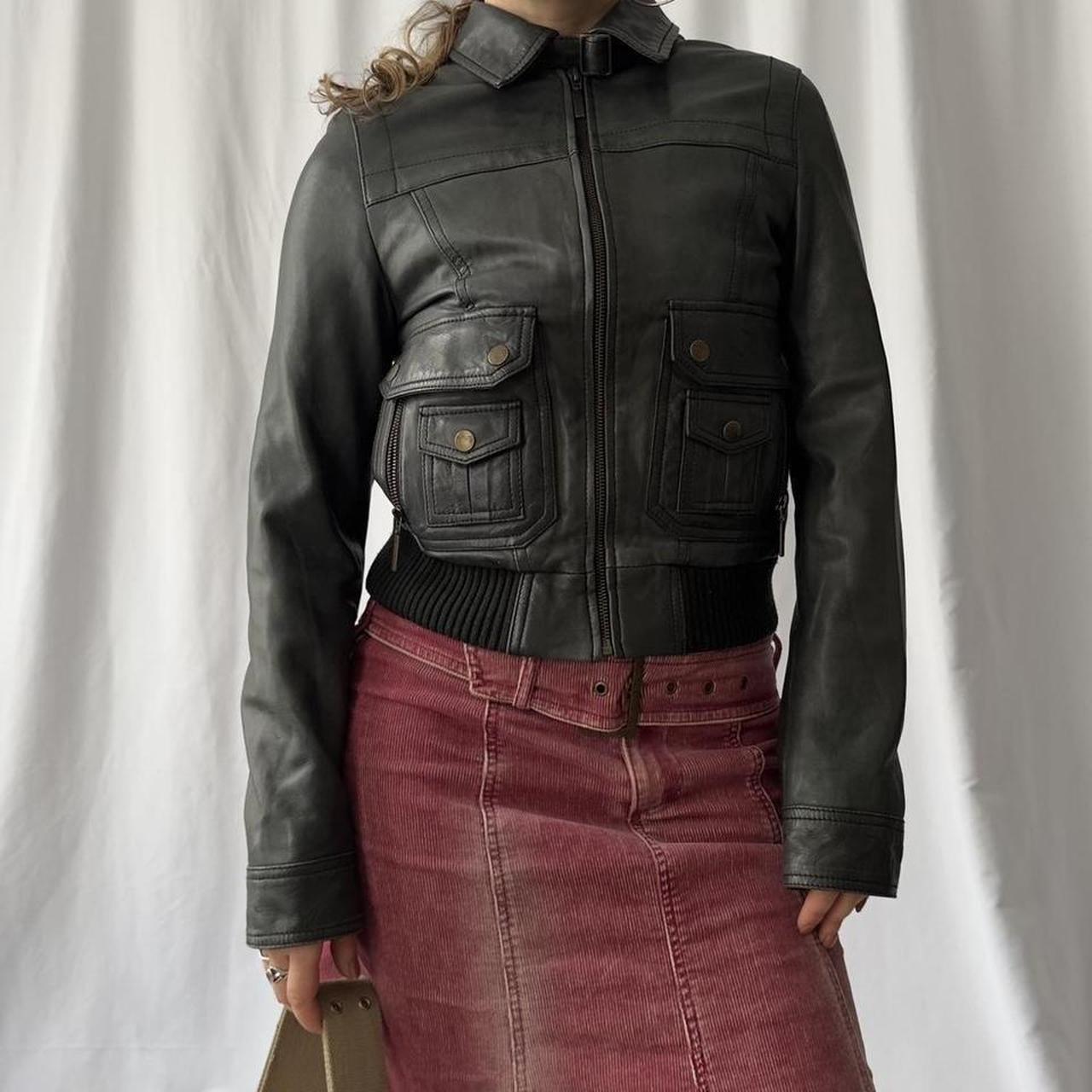 Y2k leather cropped zip up moto jacket