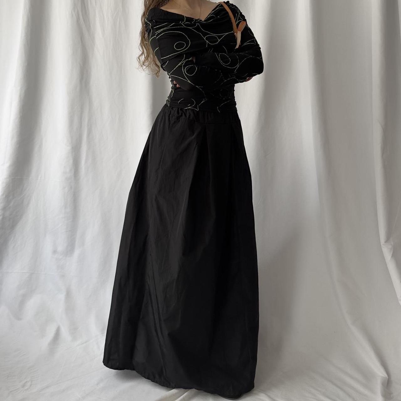 90s black nylon textured maxi skirt